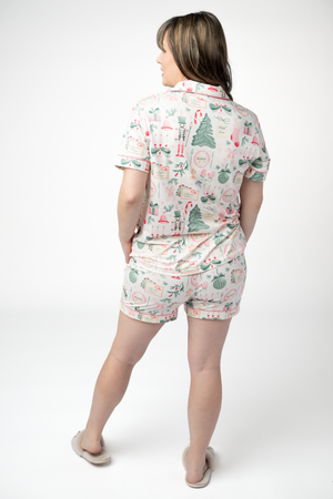 Brooke Top and Shorts Pajama Set - Pink Pine Noel by Michelle Mae