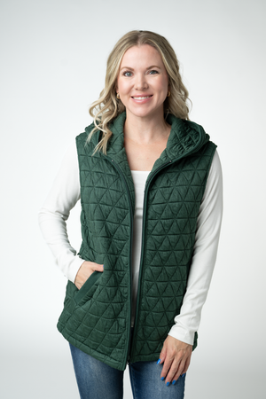 Heather Geometric Hooded Vest - Forest Green by Michelle Mae