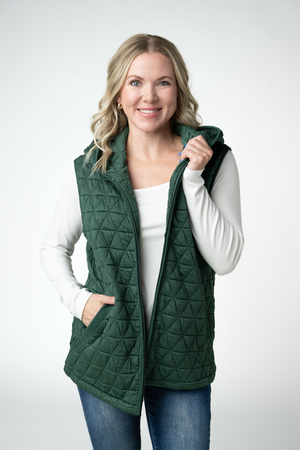 Heather Geometric Hooded Vest - Forest Green by Michelle Mae