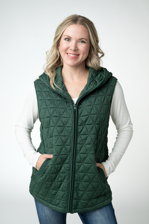 Heather Geometric Hooded Vest - Forest Green by Michelle Mae