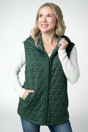 Heather Geometric Hooded Vest - Forest Green by Michelle Mae