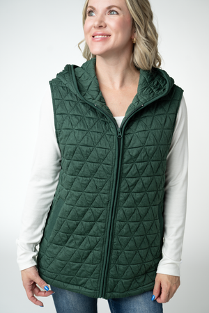 Heather Geometric Hooded Vest - Forest Green by Michelle Mae