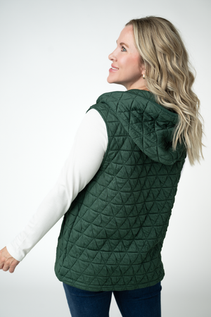 Heather Geometric Hooded Vest - Forest Green by Michelle Mae
