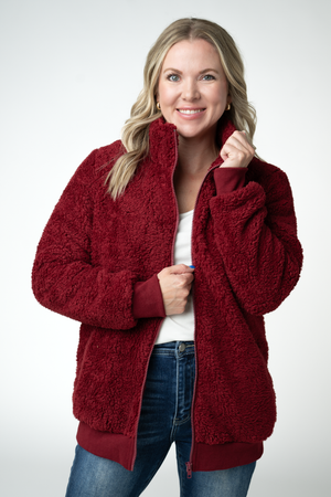 Skylar Sherpa Fullzip - Cranberry by Michelle Mae