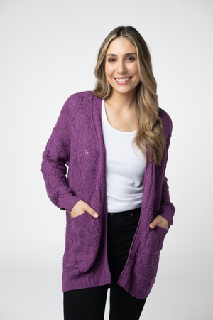 Open Knit Cardigan - Purple by Michelle Mae