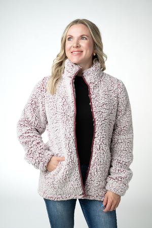 Two Tone Fullzip Sherpa - Cranberry and White by Michelle Mae