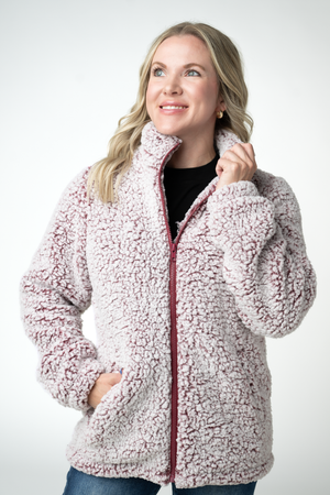 Two Tone Fullzip Sherpa - Cranberry and White by Michelle Mae