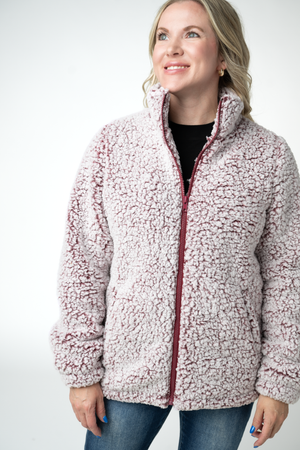 Two Tone Fullzip Sherpa - Cranberry and White by Michelle Mae
