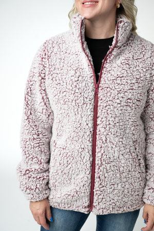 Two Tone Fullzip Sherpa - Cranberry and White by Michelle Mae