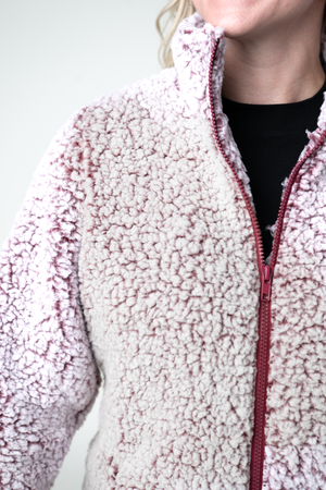 Two Tone Fullzip Sherpa - Cranberry and White by Michelle Mae