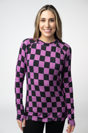 Blair Long Sleeve Top - Black and Purple Checkers by Michelle Mae