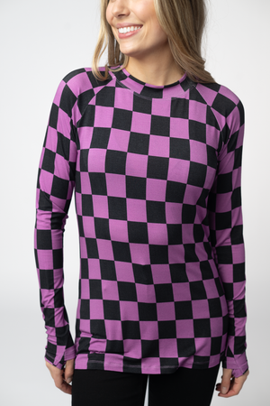 Blair Long Sleeve Top - Black and Purple Checkers by Michelle Mae