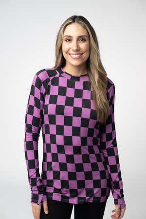 Blair Long Sleeve Top - Black and Purple Checkers by Michelle Mae