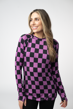Blair Long Sleeve Top - Black and Purple Checkers by Michelle Mae