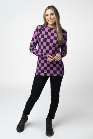 Blair Long Sleeve Top - Black and Purple Checkers by Michelle Mae