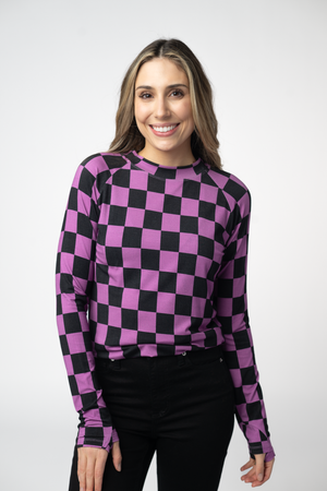 Blair Long Sleeve Top - Black and Purple Checkers by Michelle Mae