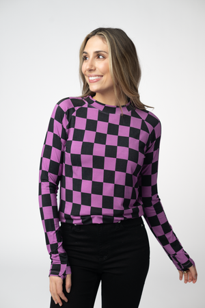 Blair Long Sleeve Top - Black and Purple Checkers by Michelle Mae