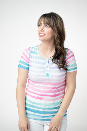 PREBOOK Monroe Henley Top - Summer Stripes