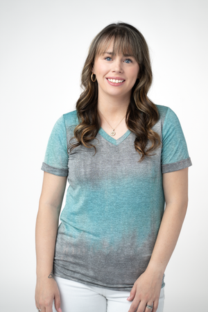 PREBOOK Sophie Top - Ombre Micro Stripes Aqua and White