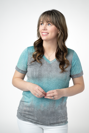 PREBOOK Sophie Top - Ombre Micro Stripes Aqua and White