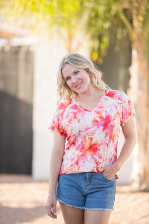 Raelynn V-Neck Top - Sunset Tropical Floralby Michelle Mae