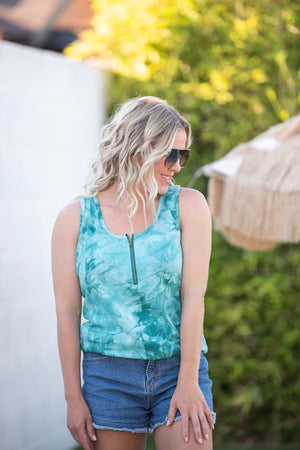 Mila Zipper Tank - Teal Tie Dye by Michelle Mae