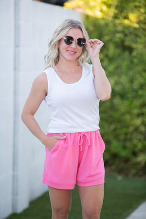 Weslie Waffle Shorts - Pink by Michelle Mae