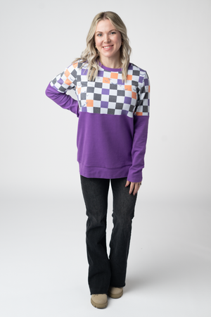Natalie Pullover - Checkered Bats and Purple by Michelle Mae
