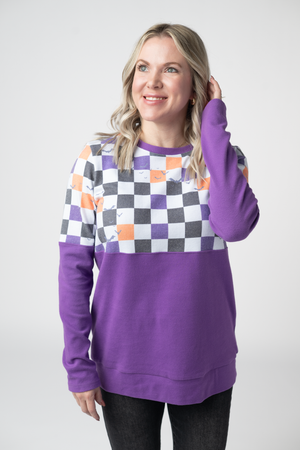 Natalie Pullover - Checkered Bats and Purple by Michelle Mae