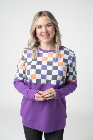 Natalie Pullover - Checkered Bats and Purple by Michelle Mae