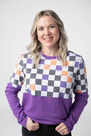 Natalie Pullover - Checkered Bats and Purple by Michelle Mae