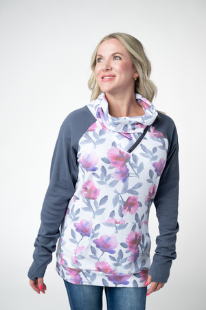 PREBOOK Classic Zoey ZipCowl Sweatshirt - Moonlit Floral and Grey