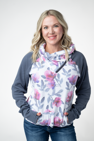 PREBOOK Classic Zoey ZipCowl Sweatshirt - Moonlit Floral and Grey