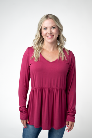 PREBOOK Long Sleeve Sarah Ruffle Top - Deep Raspberry