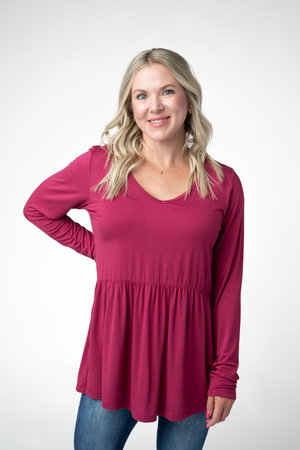 PREBOOK Long Sleeve Sarah Ruffle Top - Deep Raspberry