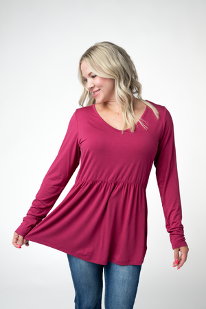 PREBOOK Long Sleeve Sarah Ruffle Top - Deep Raspberry