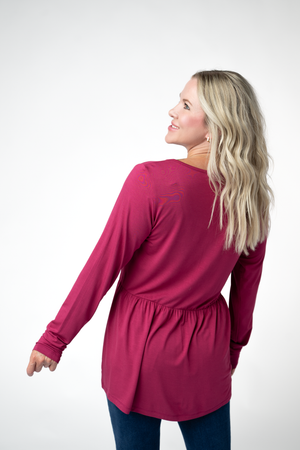 PREBOOK Long Sleeve Sarah Ruffle Top - Deep Raspberry