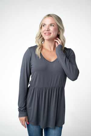 PREBOOK Long Sleeve Sarah Ruffle Top - Grey