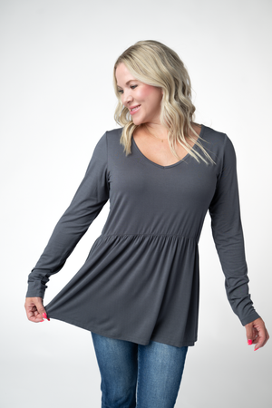 PREBOOK Long Sleeve Sarah Ruffle Top - Grey