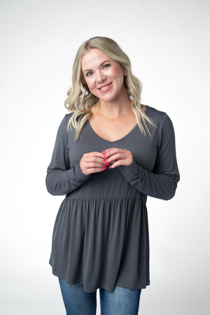 PREBOOK Long Sleeve Sarah Ruffle Top - Grey