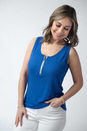 Mila Zipper Tank - Blue by Michelle Mae