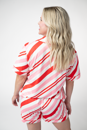 Brooke Top and Shorts Pajama Set - Candy Cane by Michelle Mae