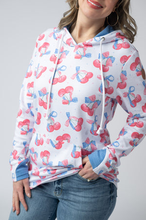 Hailey Pullover Hoodie - Patriotic Cherries by Michelle Mae