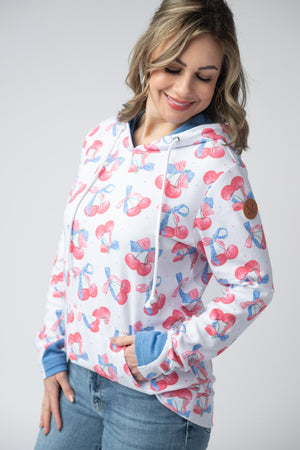 Hailey Pullover Hoodie - Patriotic Cherries by Michelle Mae
