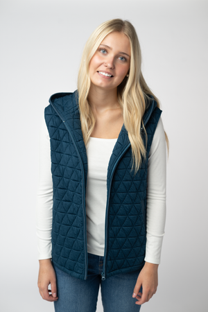 Heather Geometric Hooded Vest - Teal by Michelle Mae