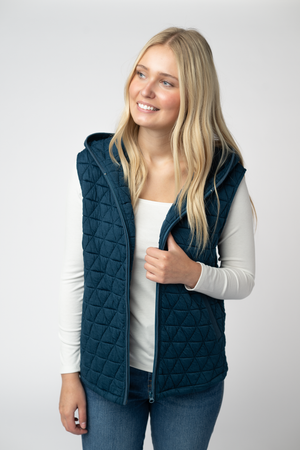 Heather Geometric Hooded Vest - Teal by Michelle Mae