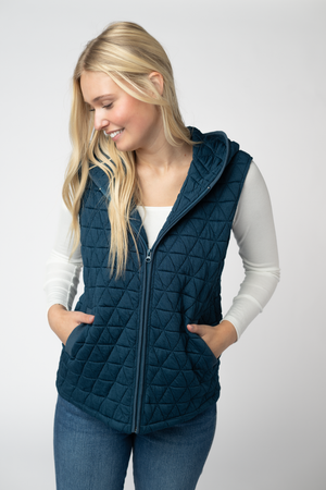 Heather Geometric Hooded Vest - Teal by Michelle Mae