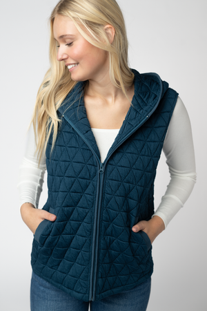 Heather Geometric Hooded Vest - Teal by Michelle Mae