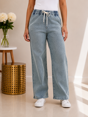 Judy Blue High Waist Wilhelmina Baggy Med Aged Stone Blue Knit Indigo Jeans