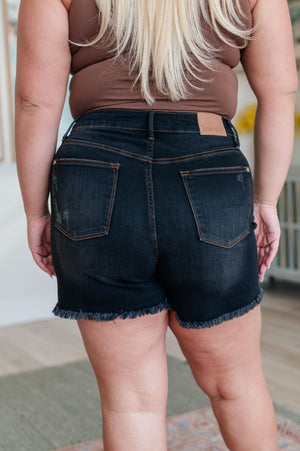 Judy Blue High Rise Tummy Control Fray Hem Black Shorts